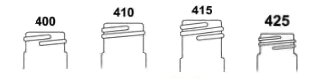 illustration of 400, 410, 415, and 425 neck finishes